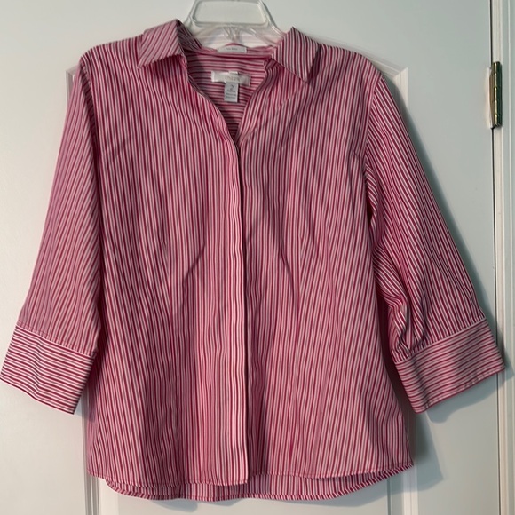 Chico's Tops - Chico's Pink and White Notched Collar Button Down Shirt